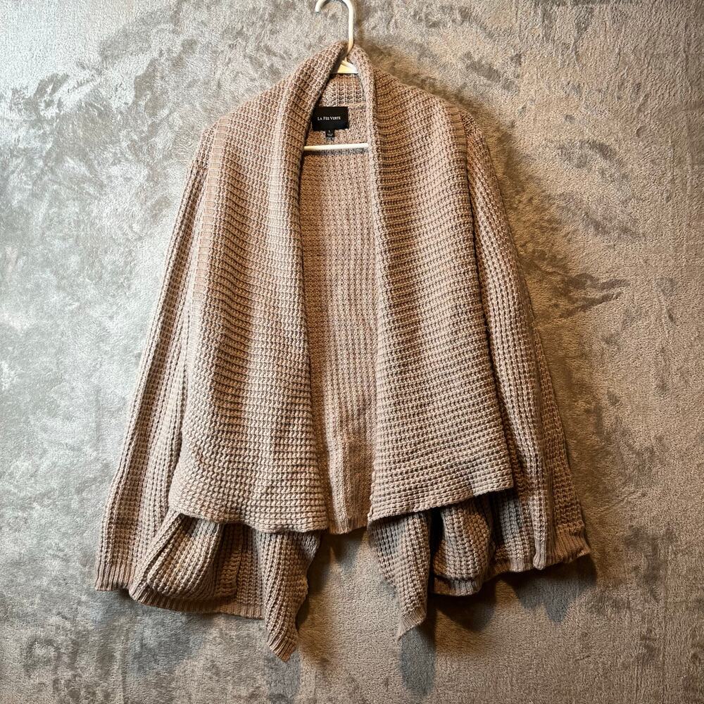 La Fee Verte Anthropologie Tan Knitted Cardigan LG Cotton Wool Cottage Comfort